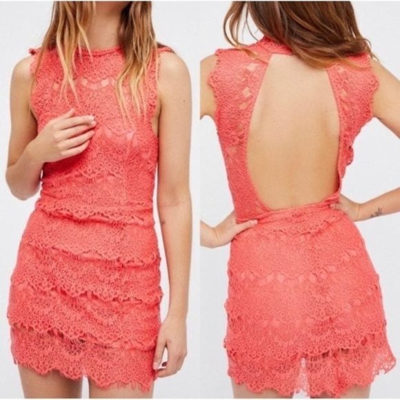 Free People Daydreamer Coral Lace Mini Dress Med - Picture 1 of 12